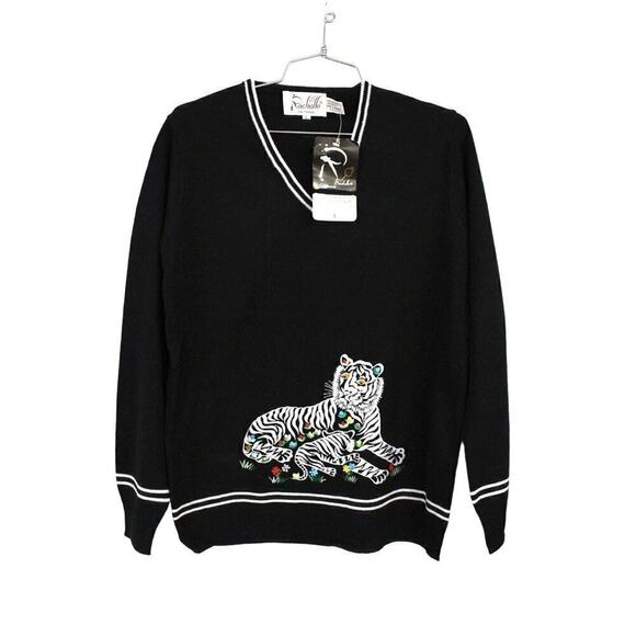Vtg Rochelle Sweater 70s Adorable Momma Tiger/Cubs L NWT Acrylic Long Sleeves - Picture 1 of 3